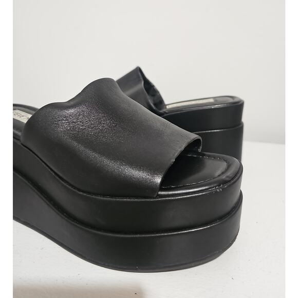 Steve Madden Black Platform Wedge Sandal Womens 7 Slip On Square Toe - Picture 13 of 15